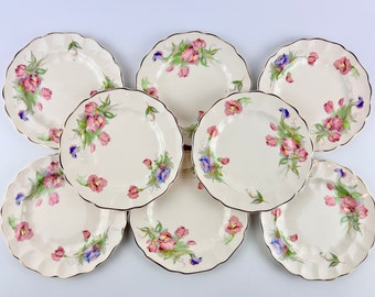 Set of 6 Old Chelsea Johnson Bros Dessert Plates, Pink and Blue Iris