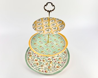 Soporte para pasteles de fibra de bambú de varios niveles, soporte para platos de 3 niveles, patio, casa de campo, entretenimiento al aire libre