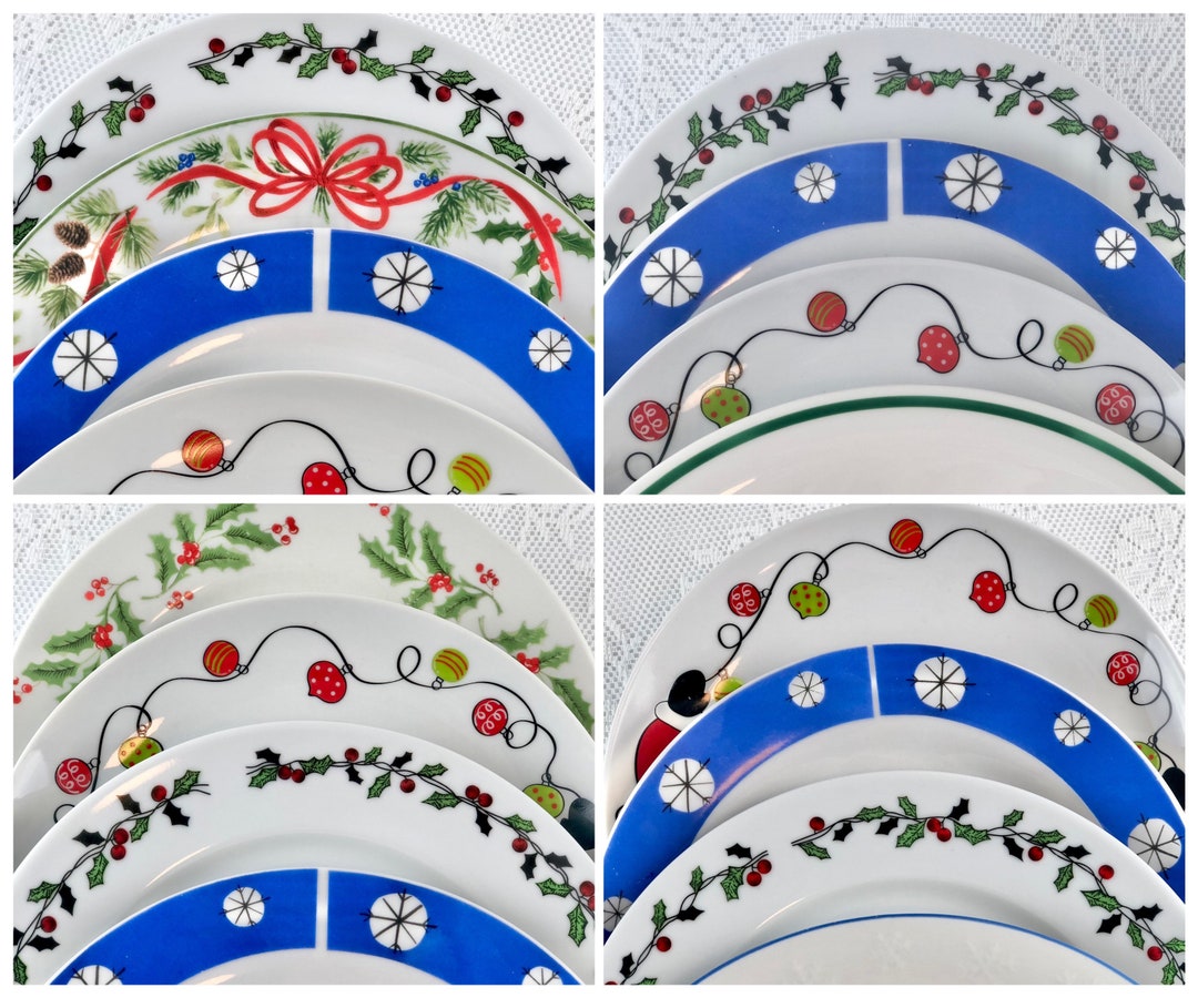 Christmas Dessert Plates, Set of 4 Mismatched Holiday Plates, Christmas Dishes Etsy