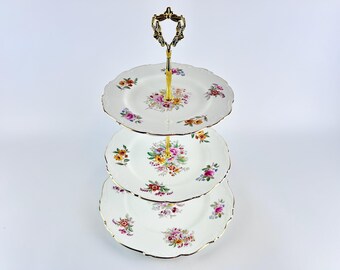 Soporte para tartas de tres niveles con fragancia Coalport, soporte para tartas de tres niveles, centro de mesa para fiestas de té, platos de porcelana fina, soporte para cupcakes vintage.