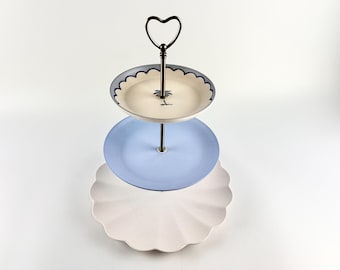 Soporte para pasteles de 3 niveles, platos de bambú, patio, casa de campo, entretenimiento al aire libre, palmera azul