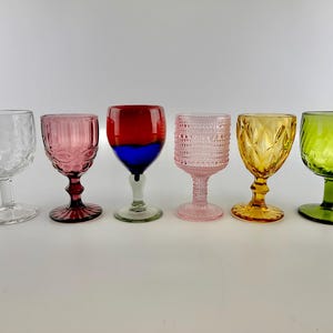 Mismatched Vintage Water/Wine Goblets, Vintage Drinking Glasses, Set of 6