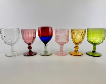 Mismatched Vintage Water/Wine Goblets, Vintage Drinking Glasses, Set of 6