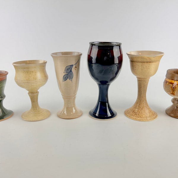 Mismatched Ceramic Goblets, Set of 6, Boho Style Wine, Chalice, Clay Wine Glasses, Pottery, Rustic Wine Cups, Medieval Globets