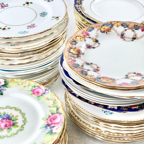 Mismatched Vintage Dessert Plates, Fine Bone China, Wall Decor, Wedding Reception Dishes, Vintage Table Setting