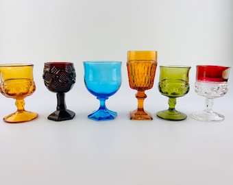 Mismatched Vintage Water/Wine Goblets, Smaller Sized Goblets, Drinking Glasses, Set of 6, Stemware