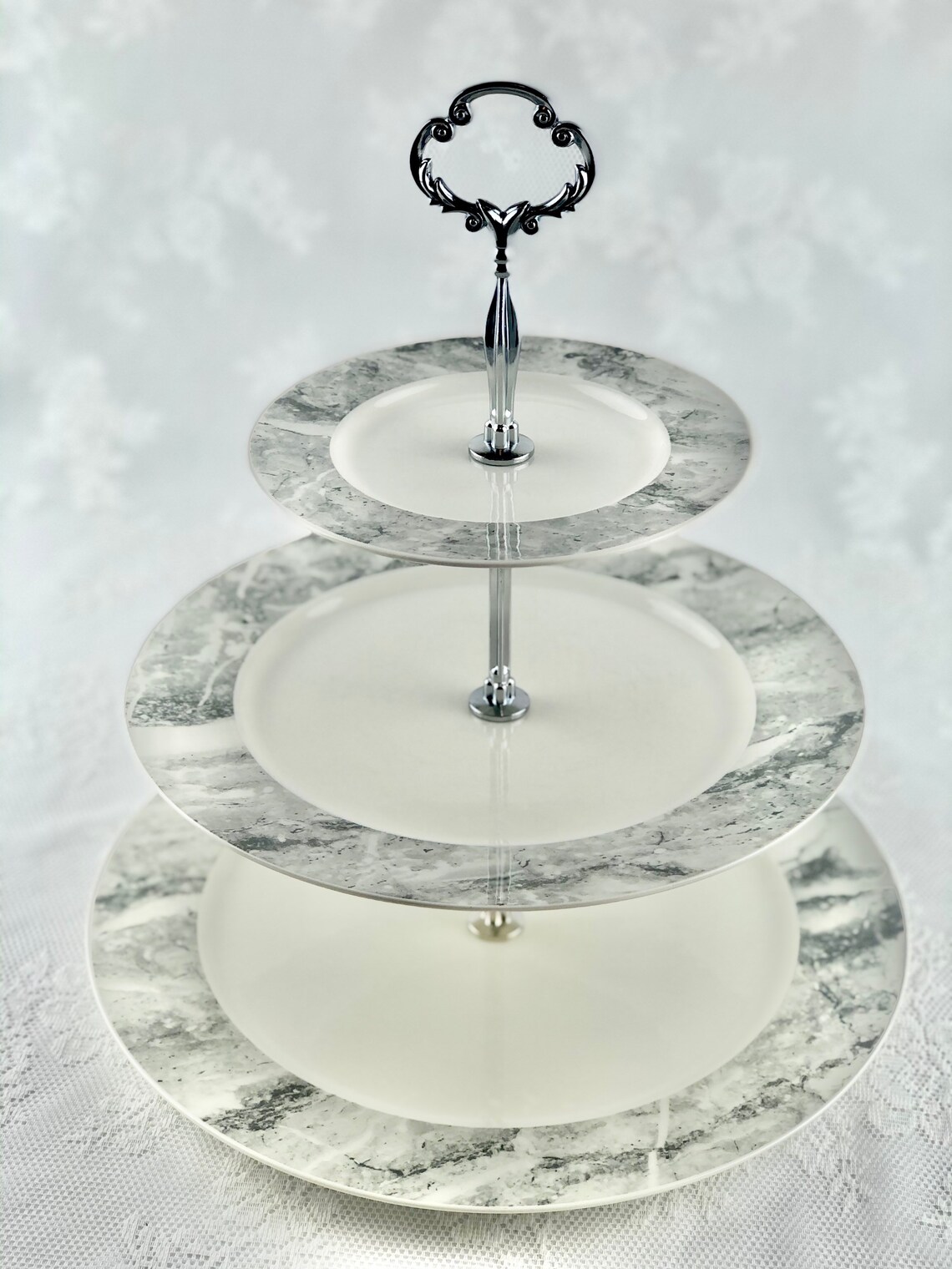3 Tier Cake Stand High Tea Stand Black and White Cake Plate Etsy UK