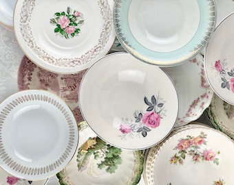 Mismatched Vintage Soup Bowls, Floral China, Table Setting