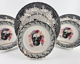 Platos de cena góticos para bodas, diseño floral de esqueletos, juego de decoración de Halloween