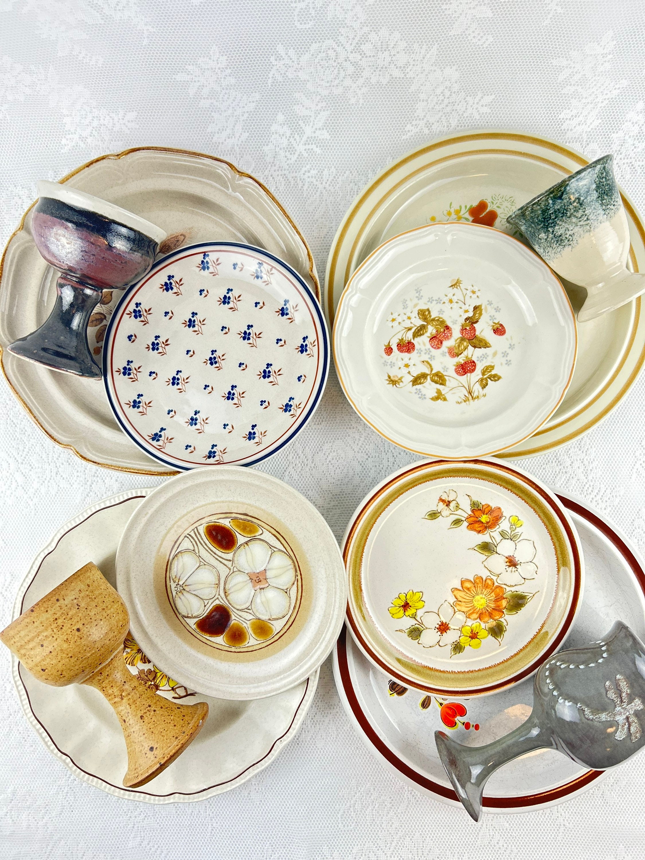 Mismatched Tableware Mismatched 3 Piece Place Setting, Service for 4 Dinnerware Set, Boho ...