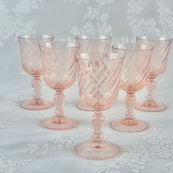 Pink Swirl, Luminarc Rosaline Stemware, Vintage French Stemware, Bicchiere da liquore, Cordial Calice, Arcoroc France, Set di 6