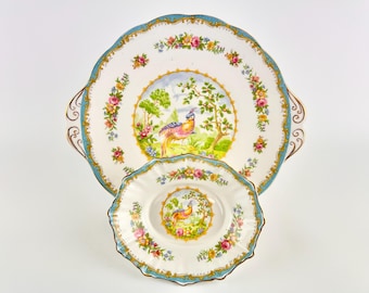 Chelsea Bird de Royal Albert, plato para pastel, pepinillos y dulces, porcelana fina, juego de 2 piezas