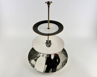 Soporte para pastel Steampunk, plato negro para pastel de bodas, decoración de Halloween, esqueletos casándose, gótico