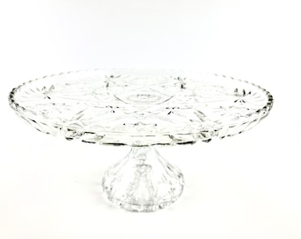 Pedestal Cake Stand, Clear Cut Glass, Cake Plate