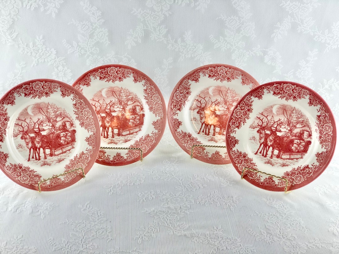 Christmas Dessert Plates Pink Plates Transferware Dishes Etsy UK
