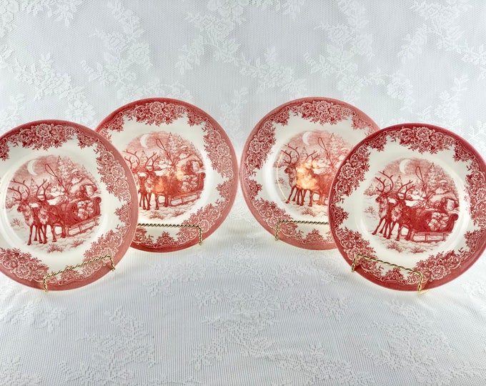 Christmas Dessert Plates, Pink Plates, Transferware Dishes, Set of 4 Etsy