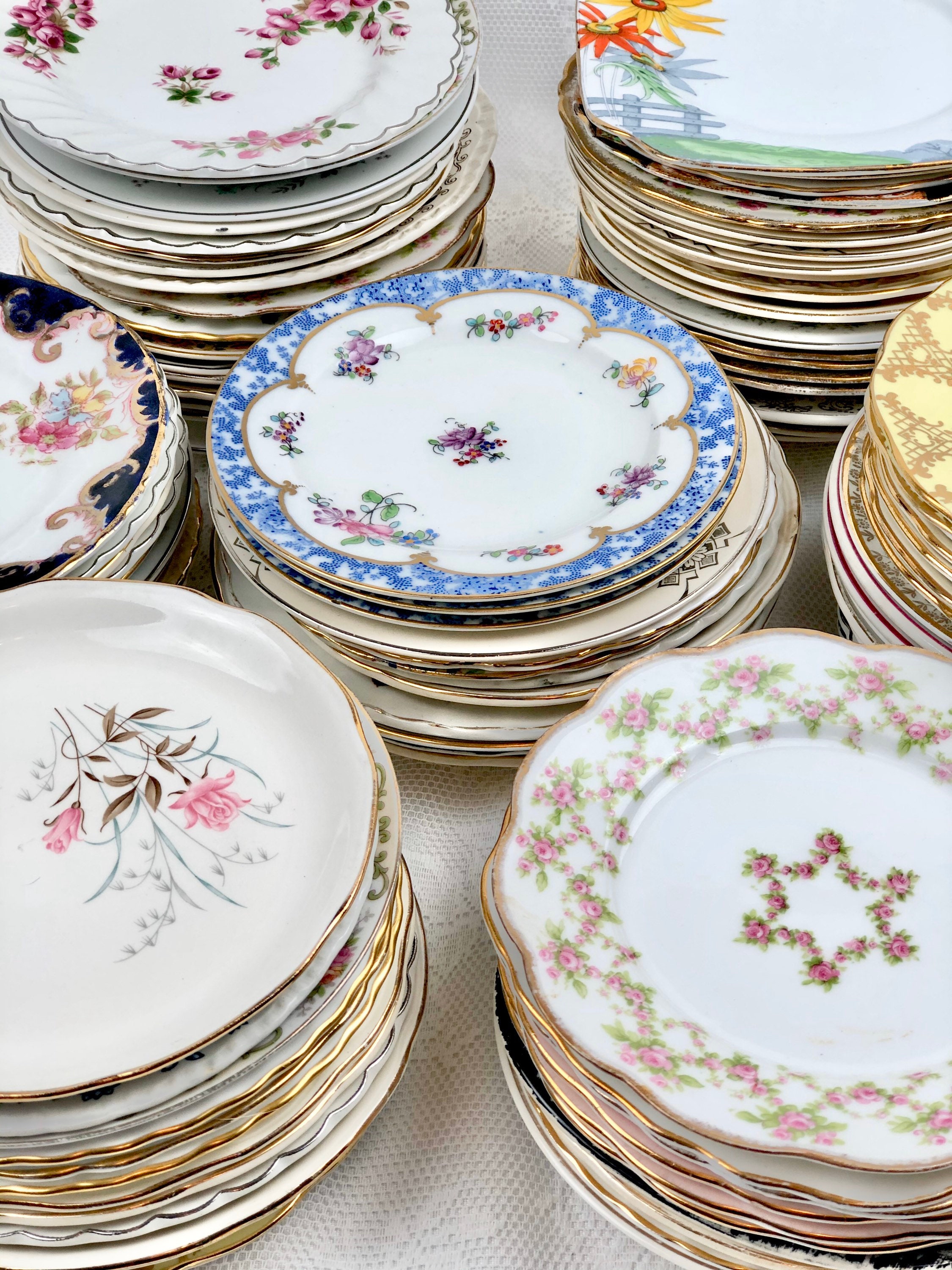Mismatched Vintage Dessert Plates, Wall Decor, Wedding Reception Dishes, Vintage Table Setting
