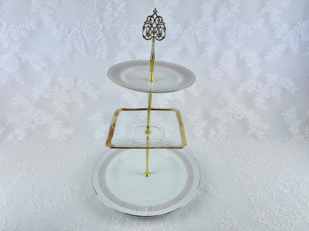 Vintage 3 Tier Cake Plate Stand, Mismatched Tiered Plate Stand, High Tea Plate Stand, Royal