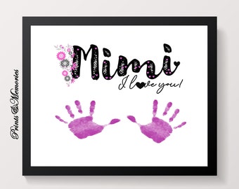Gift for Mimi, I/We love you Mimi Handprint art, Mother's Day/Birthday gift, Baby Keepsake, Toddler craft, DIY handprint art card.
