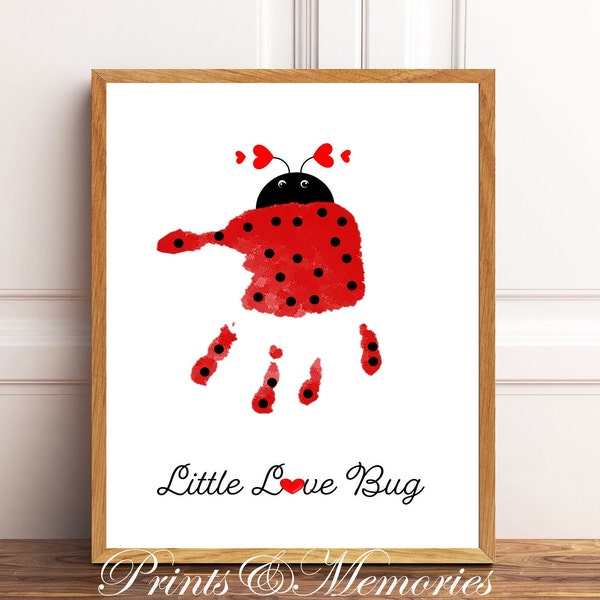 Marienkäfer Handabdruck Kunst, Valentinstag Handwerk für Kinder, Little Love Bug, Valentinstag Handprint Template Lady Bug, Vorschule Aktivität.