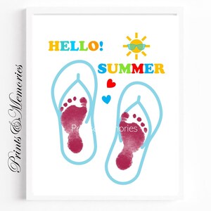 Summer craft for kids, Footprint art, Hello Summer Printable art craft, Baby toddler Footprint art Keepsake, Fun Summer activity.