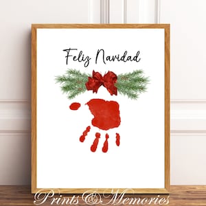Feliz Navidad, arte de impressão manual, impressão em espanhol de Natal, impressão manual DIY, artesanato de Natal, artesanato infantil para bebês.