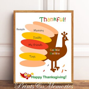 Turkey Craft for Family/Kids, Thanksgiving wall art, Turkey art Printable, Fun Thanksgiving Activity, Thankful, Instant download 8x10 image 2