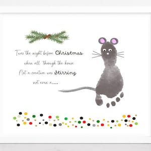 C'était la veille du poème de Noël, souvenir de Noël de bébé tout-petit, art empreinte de souris, carte d'art empreinte bricolage.