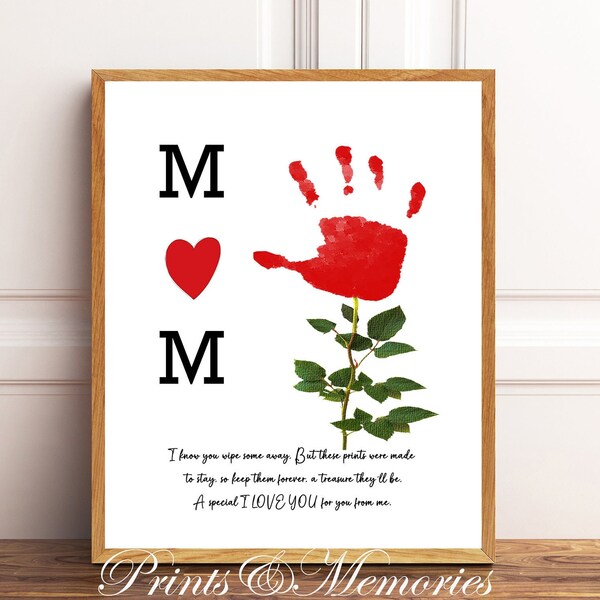 Gift for mom, Mom gift flower handprint, mother's day craft,  Handprint art Poem, gift from baby toddler kid, Printable Template, DIY