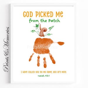 Manualidad de calabaza con huella de mano: Recuerdo de Acción de Gracias de otoño, Escritura cristiana (Descarga digital)