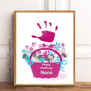 Geburtstagsgeschenk für Nana, Blumenkorb Handabdruck Kunst, Baby Kleinkind Kind Handwerk. DIY Karte Handprint art.