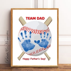 Arte de huellas de manos de papá en el béisbol: Regalo DIY para el Día del Padre (Descarga digital)