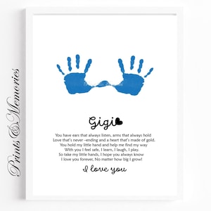 Presente para gigi, Poema de arte com impressão de mão, Presente de Dia das Mães/Aniversário, Cartão faça você mesmo com impressão de mão, Artesanato para bebês e crianças pequenas, Arte de presente para netos e netas.