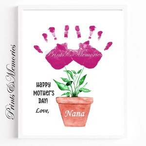 Regalo per la nonna: impronte di mani artistiche, impronte di fiori in vaso, regalo per la mamma da parte del/dei bambino/i, lavoretto per bambini piccoli, lavoretto per la scuola materna/asilo nido.