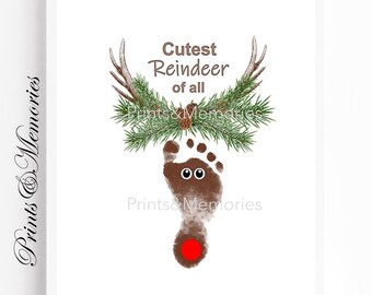 Reindeer Footprint Art: Christmas Keepsake, DIY Craft (Digital Download)
