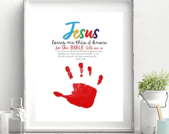 Jesus Loves Me Handprint Art, John 3:16 Printable (Digital Download)