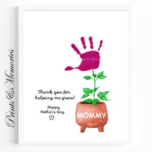 Sjabloon handafdruk Moederdag, handafdrukkunst bloempot, afdrukbaar Moederdagambacht, cadeau voor mama, ambachtelijk aandenken baby-peuterkind.