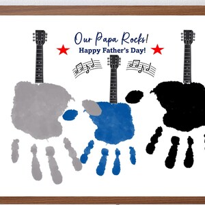3 gitaar handafdrukken, onze papa / papa rotsen handafdruk kunst, broers en zussen ambacht, cadeau voor papa / papa afdrukbare sjabloon, vaderdag cadeau.