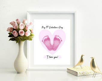 Babys erster Fußabdruck zum Valentinstag: DIY Handabdruck Geschenk (Digitaler Download)