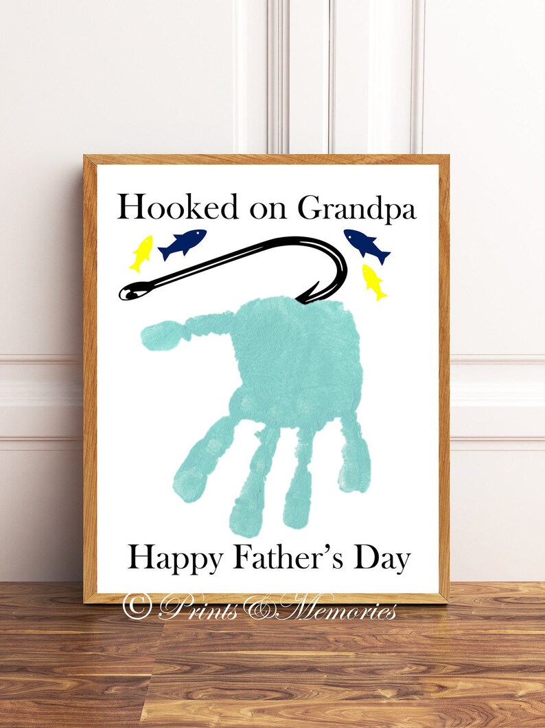 Hooked on Grandpa Printables,Happy Father's Day, Father's Day Gift, Gift for grandpa, Handprints, Diy Handprints, INSTANT DOWNLOAD. image 1