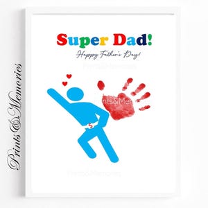 Artesanato para o Dia dos Pais, Arte de impressão de mão do Super Pai, Atividade para pré-escola, Artesanato para bebês e crianças pequenas, Lembrança, Modelo para impressão, Cartão de presente faça você mesmo.