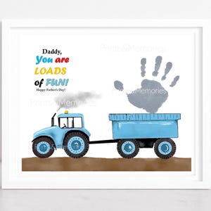 Vadercadeau, handafdrukkunst vaderdag, papa, jij bent heel leuk, handafdruk tractoraanhangwagen, knutselen baby-peuterkind, doe-het-zelfkaart.