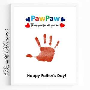 Gift for Pawpaw, Father's Day Handprint Art, Pawpaw, Thank You for All ...