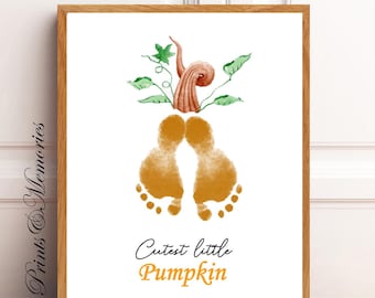 Herfst Thanksgiving handafdruk kunst ambacht, pompoen voetafdruk aandenken, schattigste kleine pompoen baby voetafdruk kunst, DIY baby herfst ambacht