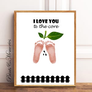I love you to the core apple footprint craft, apple craft, toddler activity, footprint wall art, footprint keepsake, footprint printable,DIY