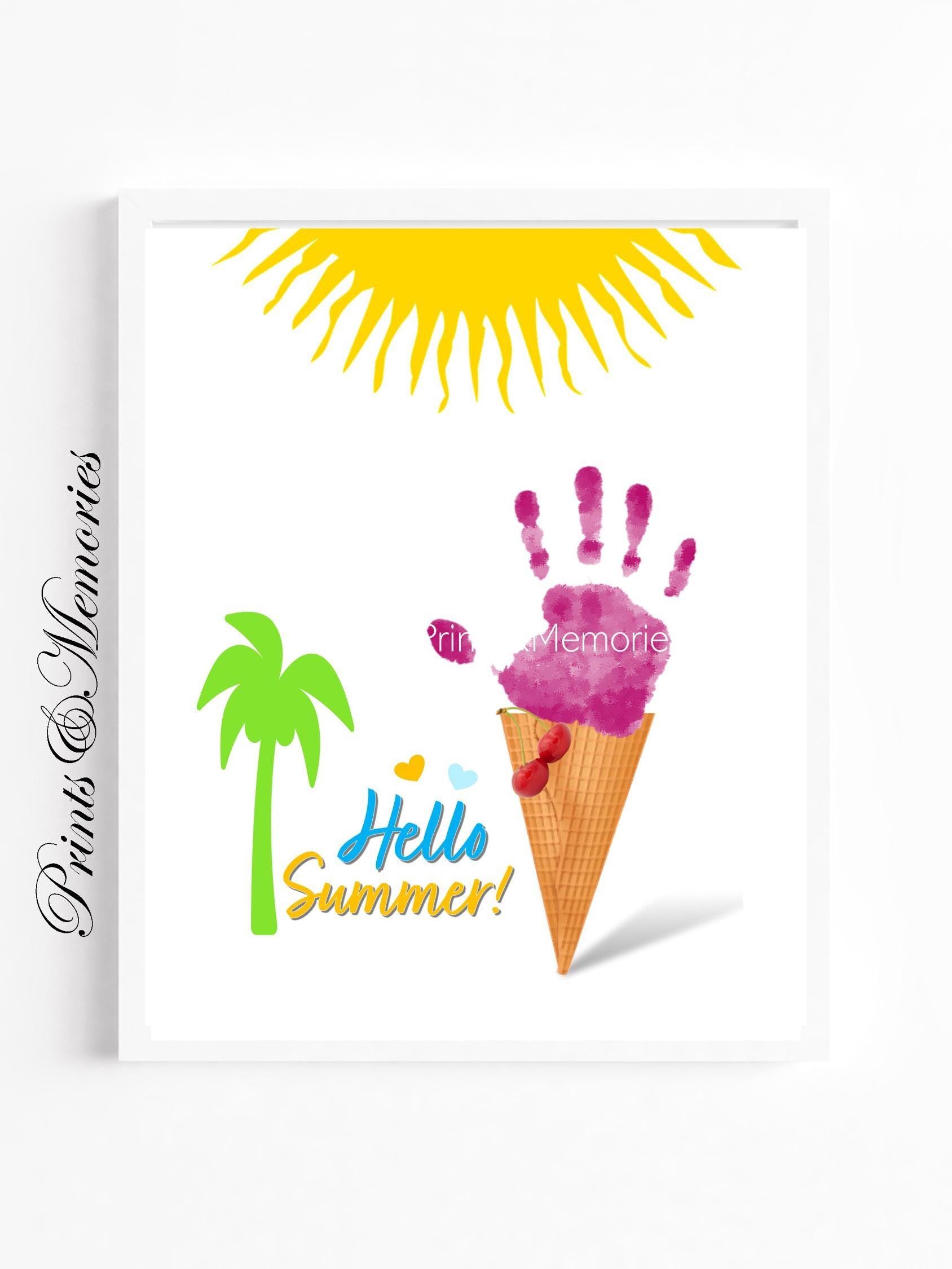 Fun Summer craft for kids, Hello Summer Ice cream cone handprint art, DIY art craft, Preschool/Daycare craft, Printable