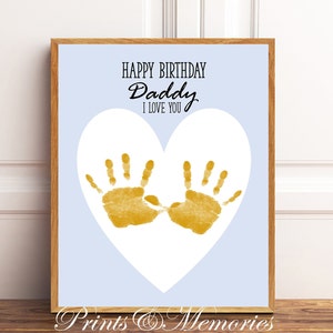 Feliz cumpleaños papá, te amo/Te amamos, Arte con huellas de manos, Regalo de cumpleaños para papá de niños, Imprimible con huellas de manos.