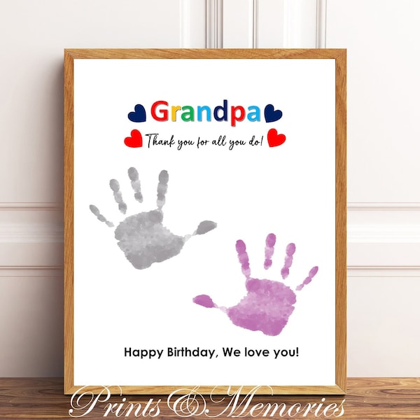 Geburtstagsgeschenk für Opa, Opa Handabdruck, Geschenk von Enkelkindern / Geschwistern, Baby-Kleinkind-Kind, Geburtstagskunstkarte diy druckbare Vorlage.