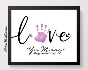 Mother's Day Handprint art, Gift for mommy, Love handprint art, Baby toddler kid craft, Happy Mother's Day craft, DIY Handprint Template.