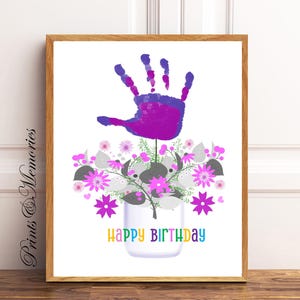 Birthday gift, Flower Handprint art, Baby toddler kid craft, gift for grandma, nana, mimi, gigi, aunt, gift from grandkid, grandkids.